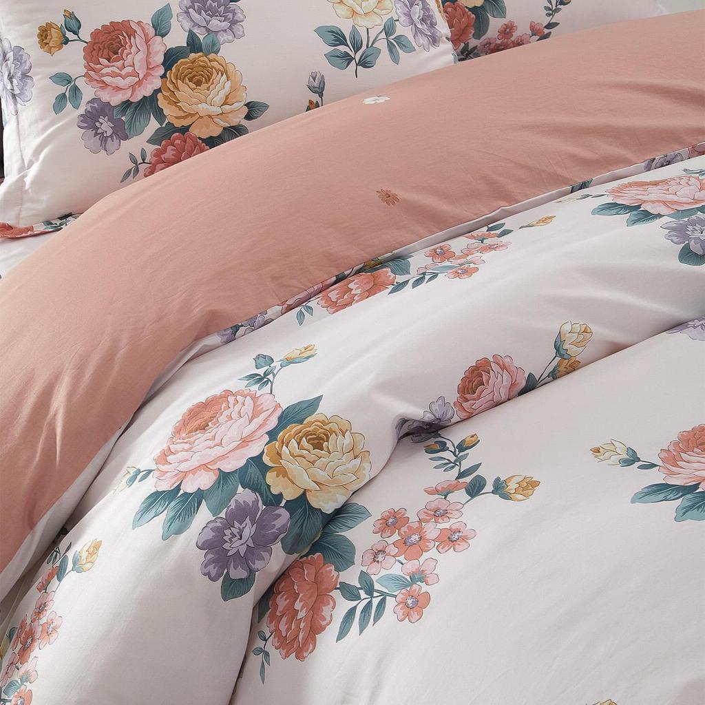 Marie Claire Lumine Printed 100% Combed Cotton 1000TC | Fitted Sheet Set I Bed Set - Peony Kiss