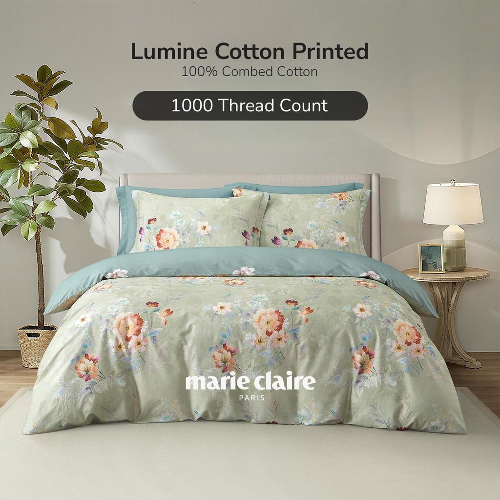 Marie Claire Lumine Printed 100% Combed Cotton 1000TC | Fitted Sheet Set I Bed Set - Whisper Garden