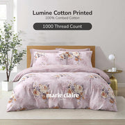 Marie Claire Lumine Printed 100% Combed Cotton 1000TC | Fitted Sheet Set I Bed Set - Pink Reverie