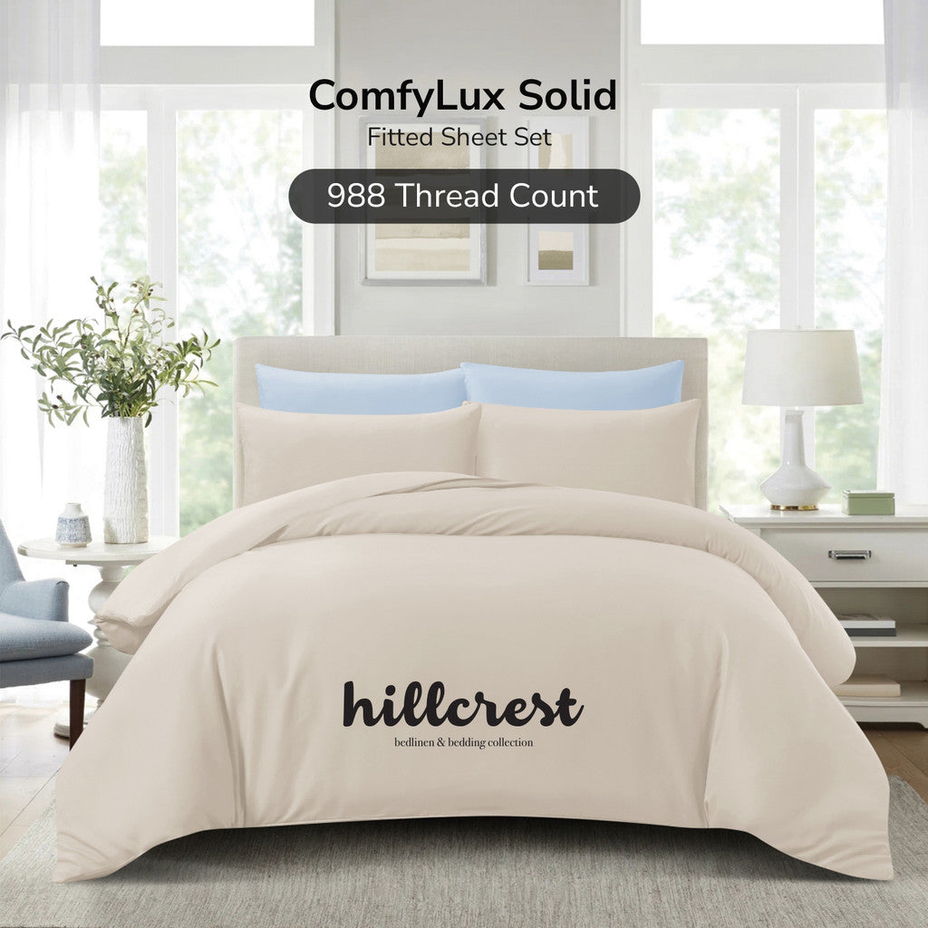Hillcrest ComfyLux Solid 988TC | Fitted Sheet Set | No Quilt Cover - 6 Colours