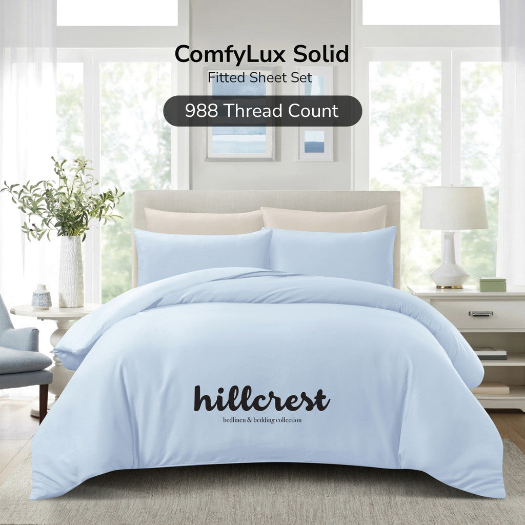 Hillcrest ComfyLux Solid 988TC | Fitted Sheet Set | No Quilt Cover - 6 Colours