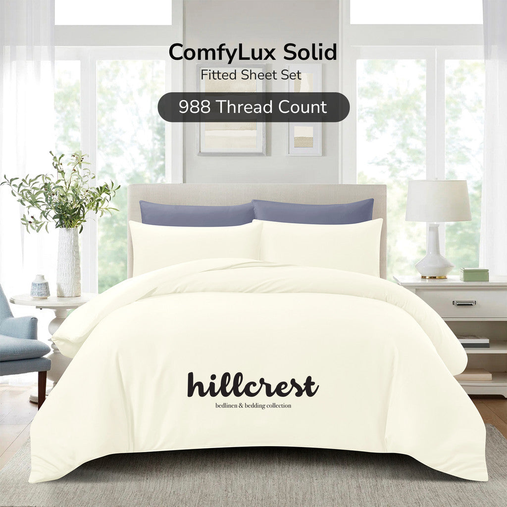 Hillcrest ComfyLux Solid 988TC | Fitted Sheet Set | No Quilt Cover - 6 Colours