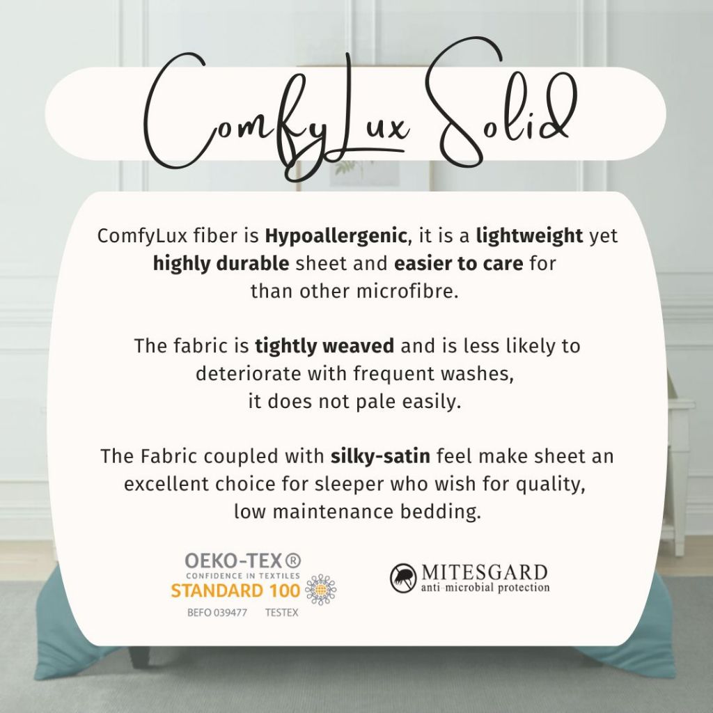 Hillcrest I ComfyLux Solid I 988TC I Fitted Sheet Set I Pillow Case I Bolster Case I No Quilt Cover - 6 Colours