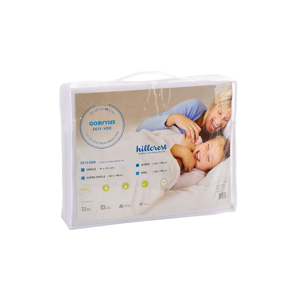Hillcrest I ComfyLux I Fitted Mattress Protector I Fits UP TO 45cm I 4-Way Protection - 4 Sizes
