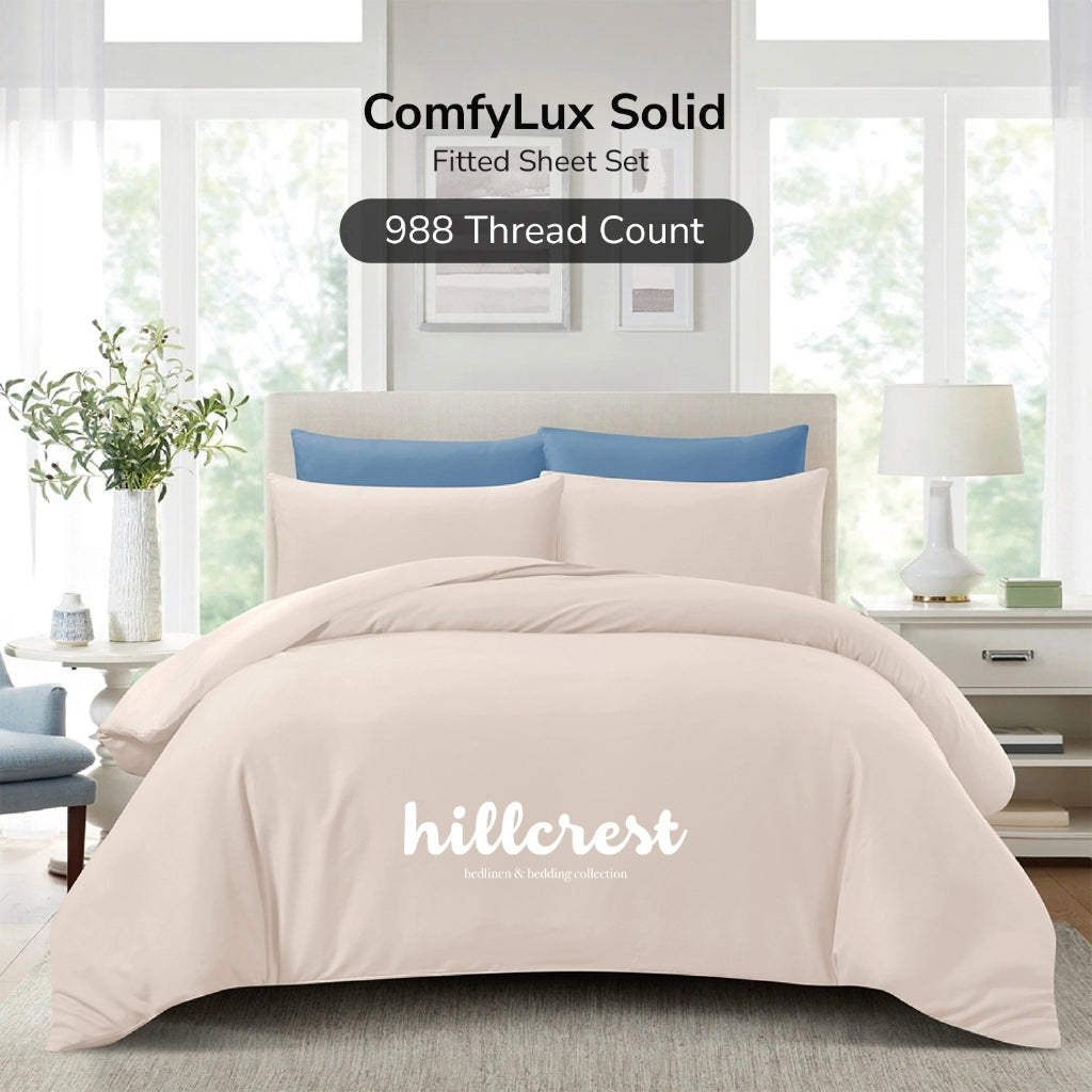 Hillcrest I ComfyLux Solid I 988TC I Fitted Sheet Set I No Quilt Cover - 6 Colours
