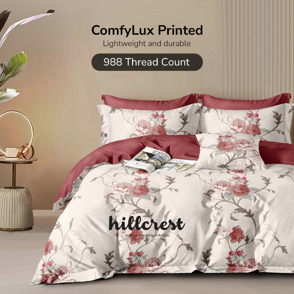 Hillcrest ComfyLux Prints 988TC | Fitted Sheet Set | (Without Quilt Cover) - Peony