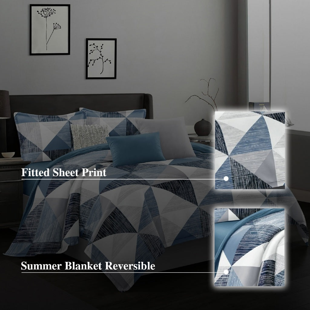Hillcrest I 988TC ComfyLux I Printed Bedding Collection I Fitted Sheet Set & Summer Blanket - Calm