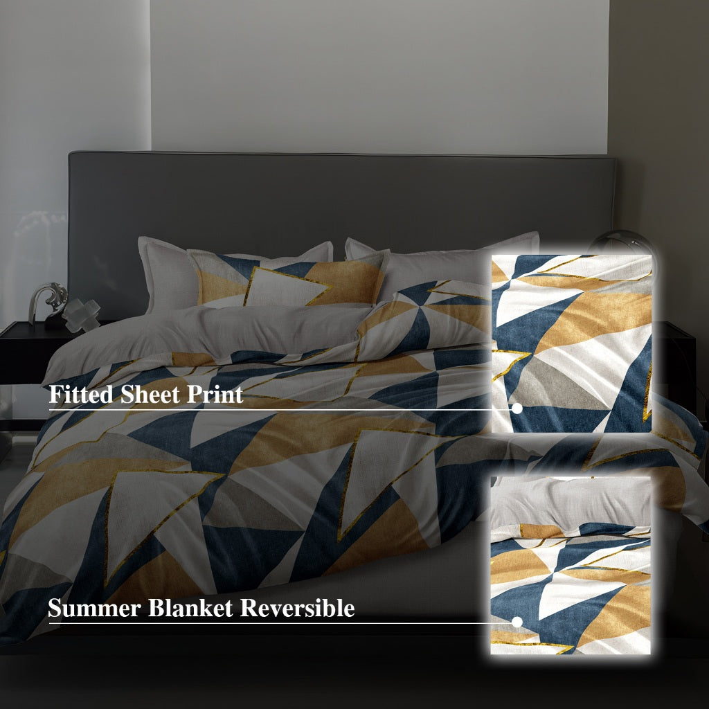 Hillcrest I 988TC ComfyLux I Printed Bedding Collection I Fitted Sheet Set & Summer Blanket - Clarity