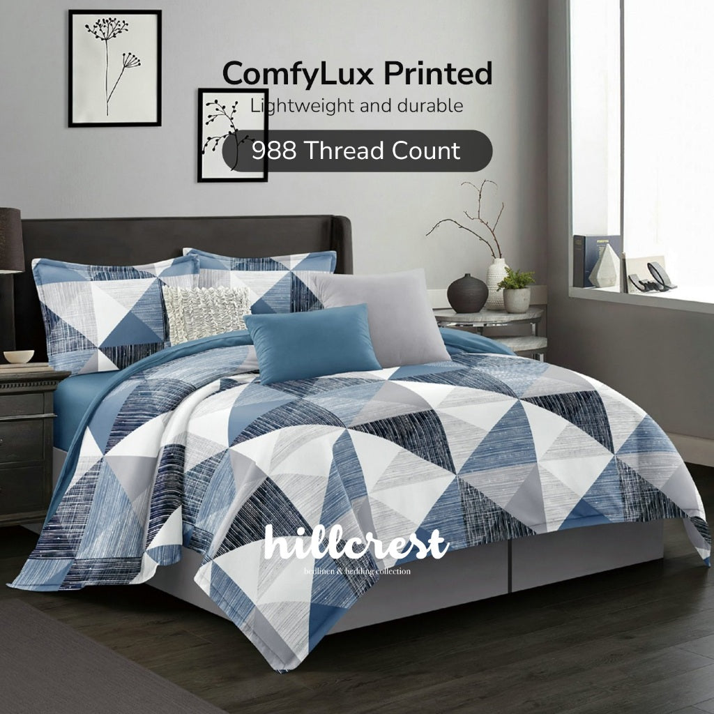 Hillcrest I 988TC ComfyLux I Printed Bedding Collection I Fitted Sheet Set & Summer Blanket - Calm