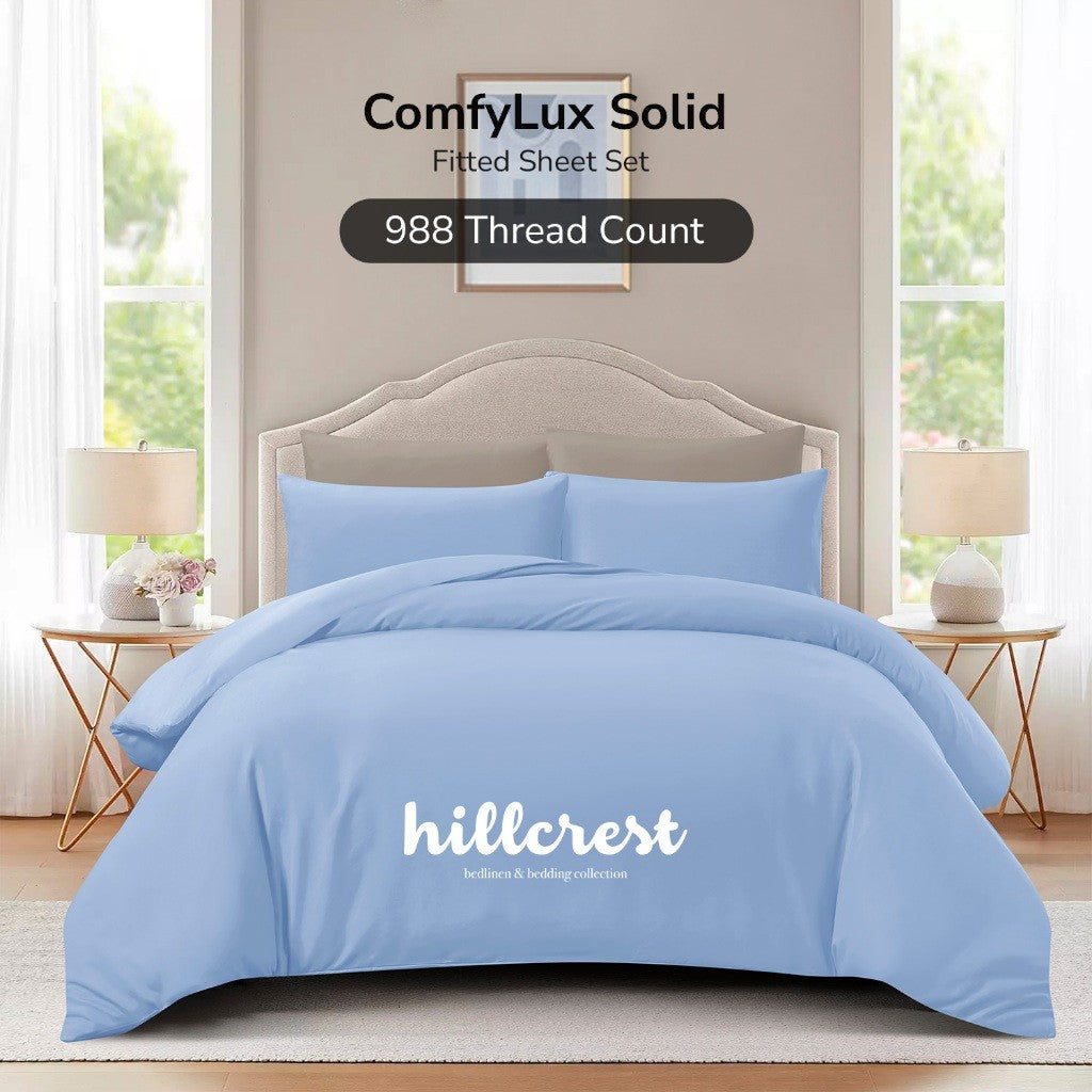 Hillcrest ComfyLux Solid 988TC | Fitted Sheet Set | No Quilt Cover - 6 Colours