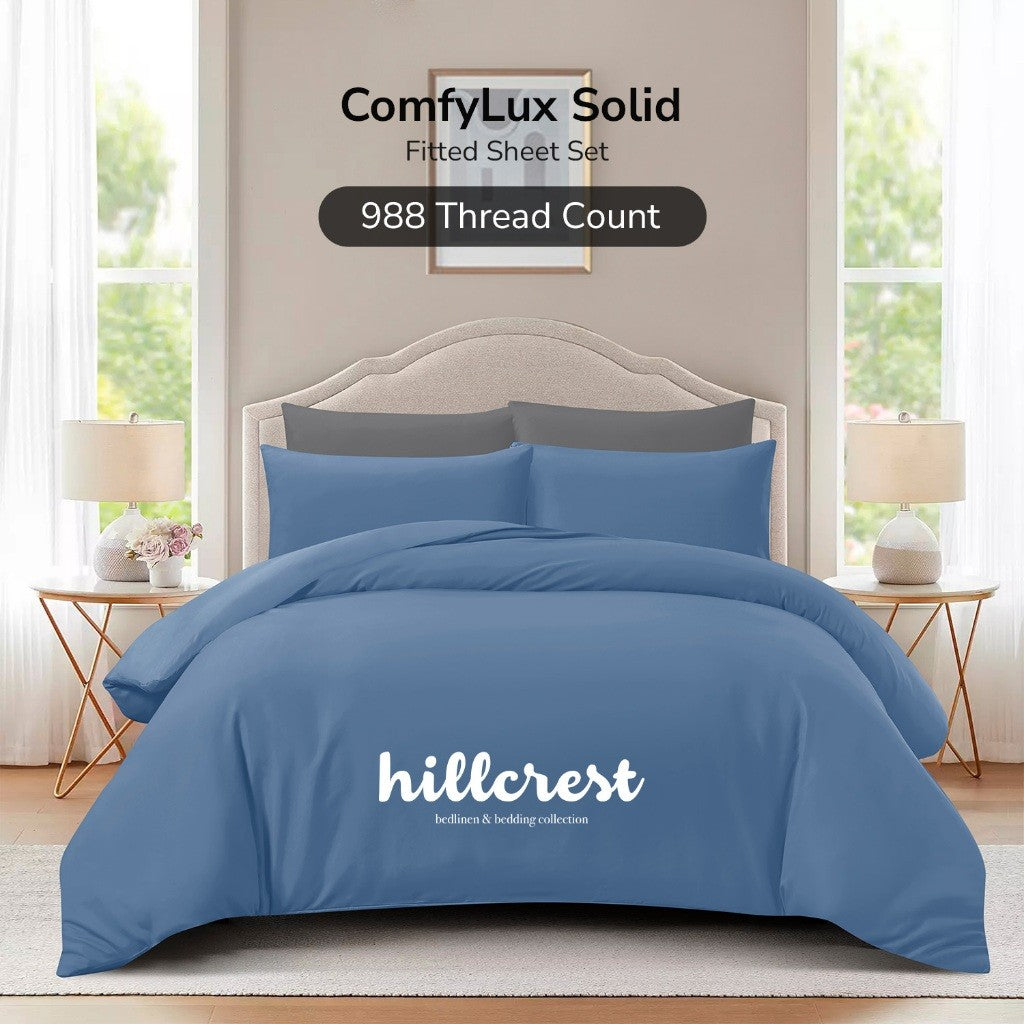 Hillcrest ComfyLux Solid 988TC | Fitted Sheet Set | No Quilt Cover - 6 Colours
