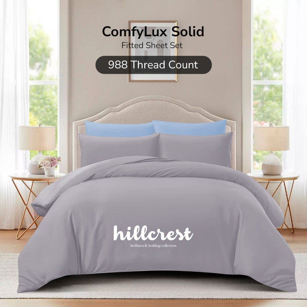Hillcrest ComfyLux Solid 988TC | Fitted Sheet Set | No Quilt Cover - 6 Colours