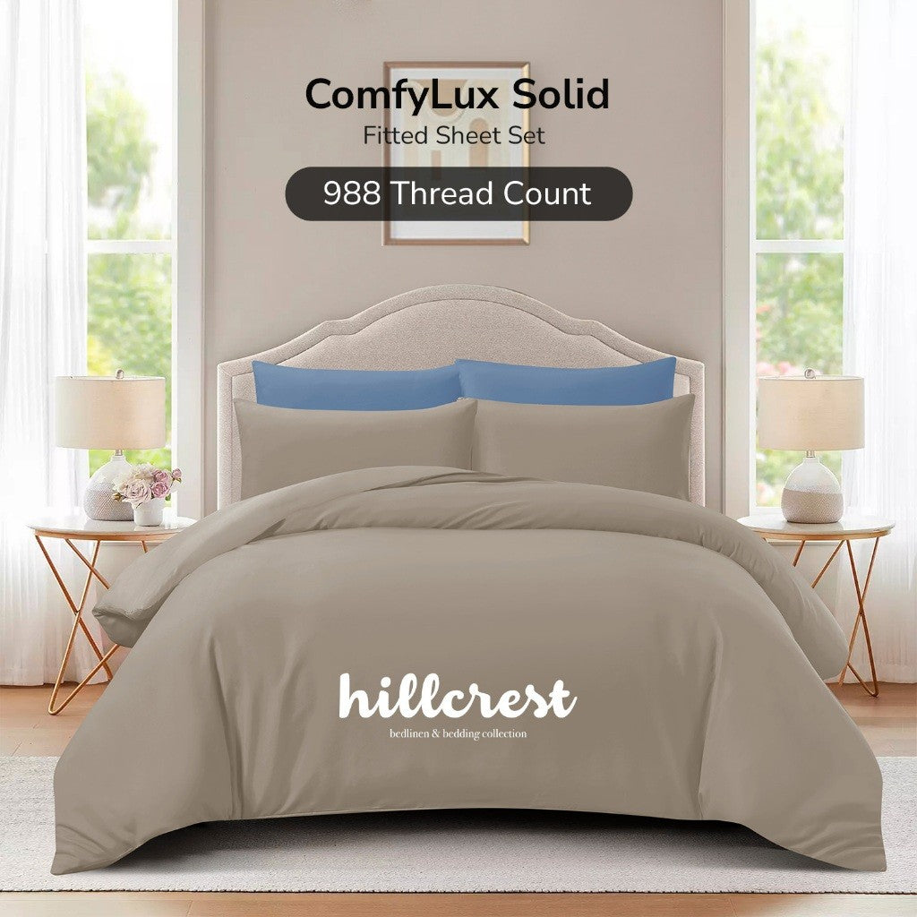 Hillcrest ComfyLux Solid 988TC | Fitted Sheet Set | No Quilt Cover - 6 Colours