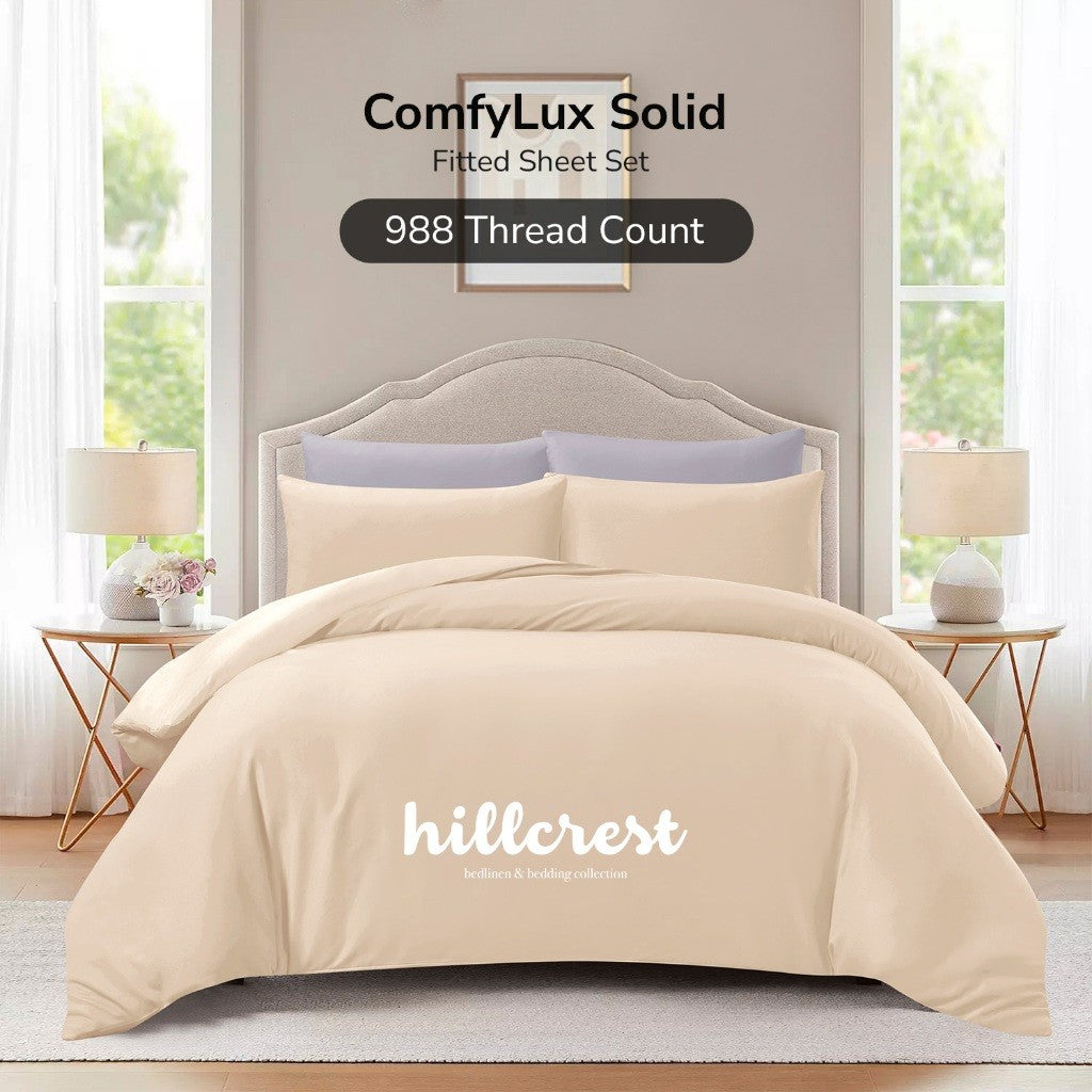 Hillcrest ComfyLux Solid 988TC | Fitted Sheet Set | No Quilt Cover - 6 Colours