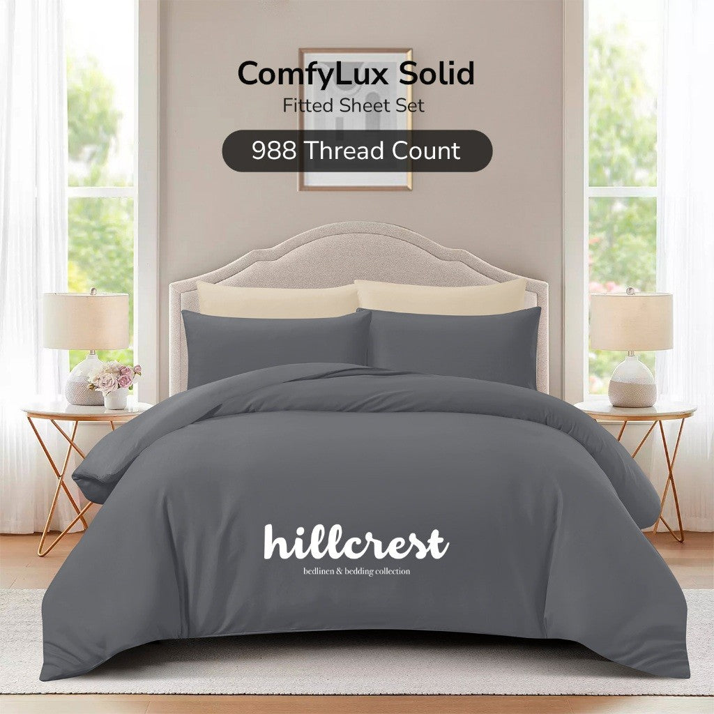 Hillcrest ComfyLux Solid 988TC | Fitted Sheet Set | No Quilt Cover - 6 Colours