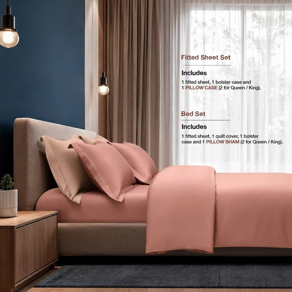 PRE- Order Intero | Tranquil | 1500TC Tencel Solid | Fitted Sheet Set | Bed Set | Ultra Soft & Smooth - Peachy