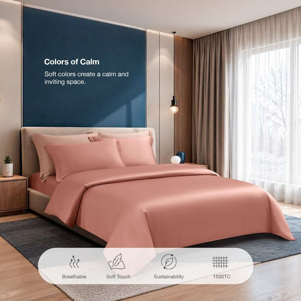 PRE- Order Intero | Tranquil | 1500TC Tencel Solid | Fitted Sheet Set | Bed Set | Ultra Soft & Smooth - Peachy
